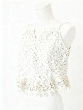 Charlotte Russe White Geometric Crochet Lace Peplum Cami Top